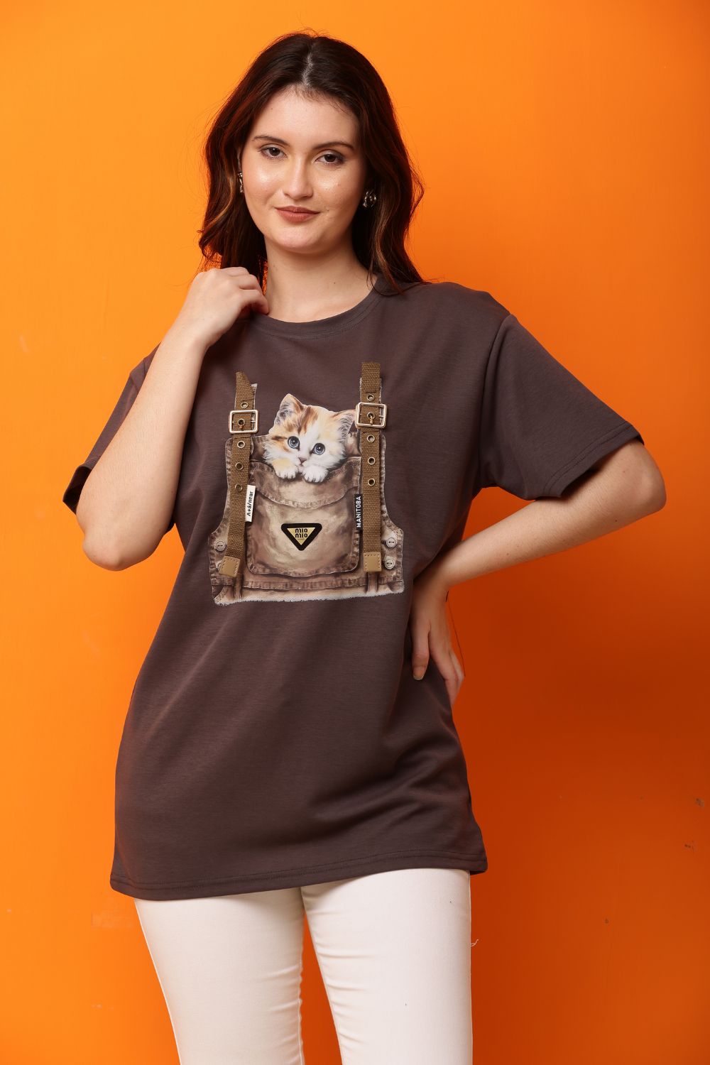 Korean Fashion Women’s Cat Printed T-shirt | Cute Korean T-shirt for Women