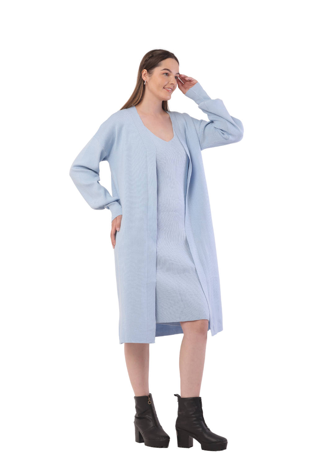 Korean-Inspired Knit Cardigan & Dress Set – Chic & Cozy Fashion