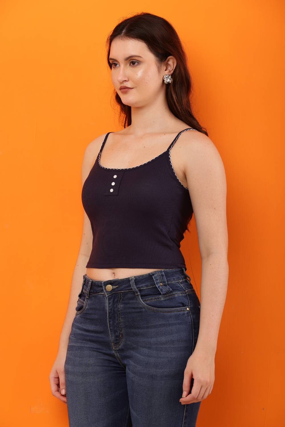 Ribbed Korean Spaghetti Strap Crop Top