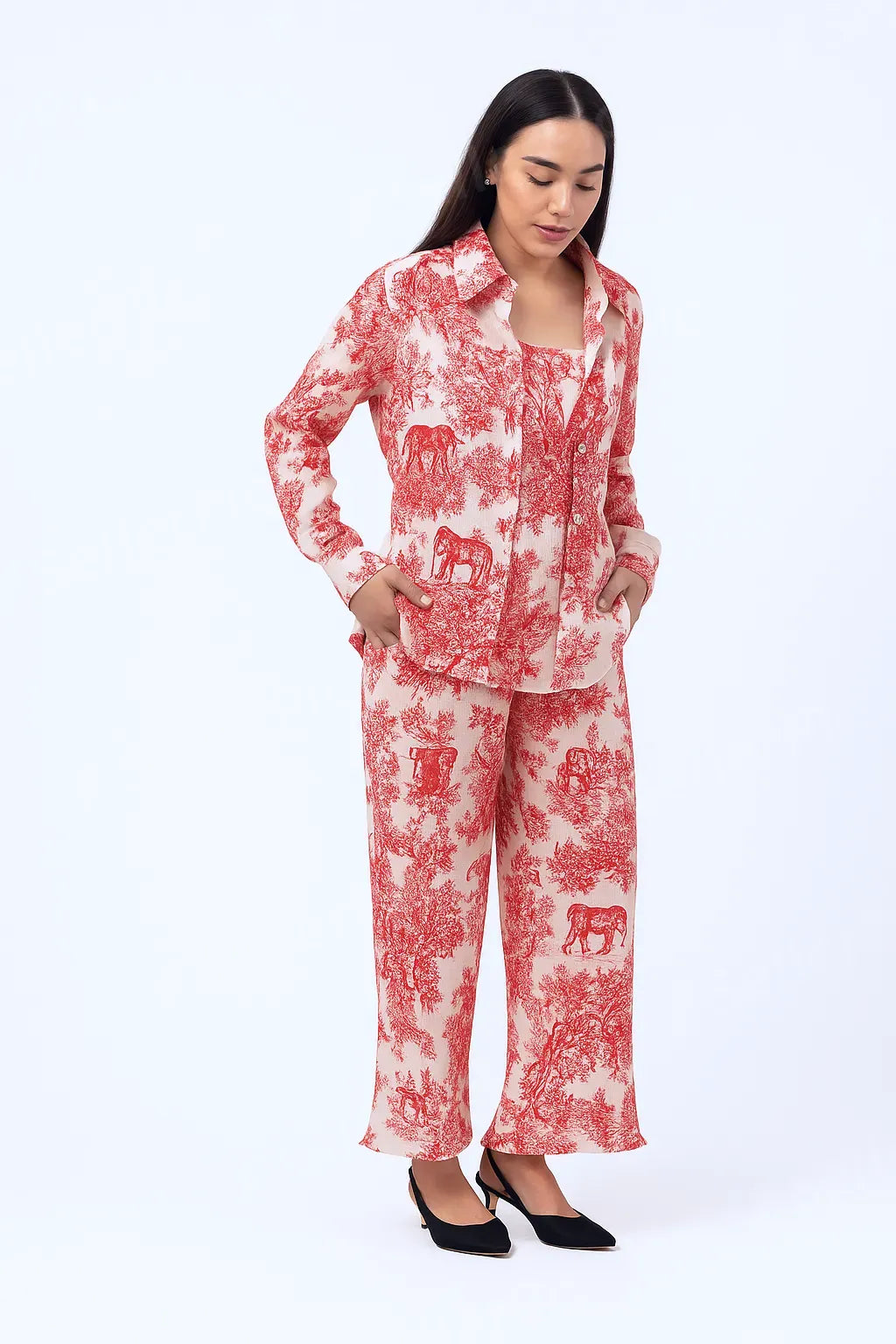 Print Wide-Leg Co-ord Pants – Korean Fashion Statement