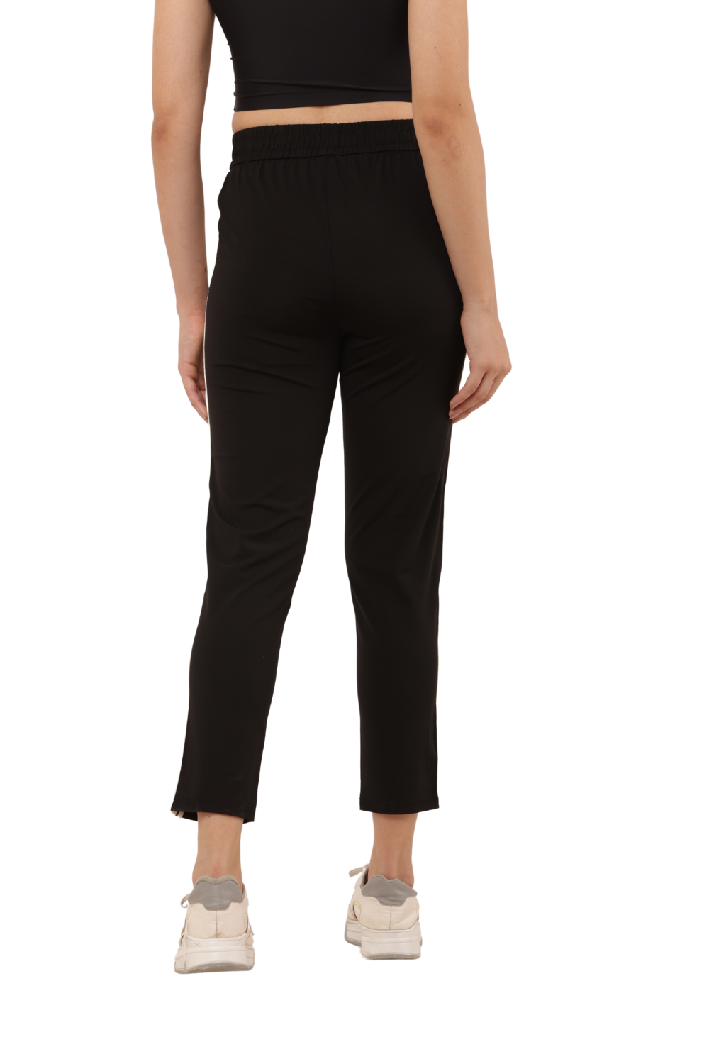 Women's Black Side Stripe Slim Fit Pants – Korean Cotton Casual Wear