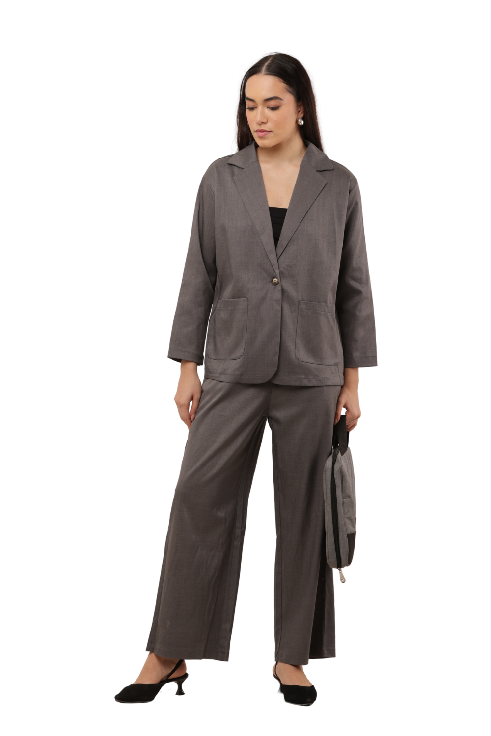 Elegant Blazer & Wide-Leg Pant Co-ord Set Free Size – Korean Fashion