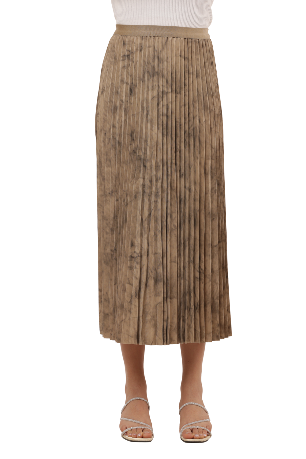 Korean Style Pleated Midi Skirt Free Size for Women – Elegant Tie-Dye Look
