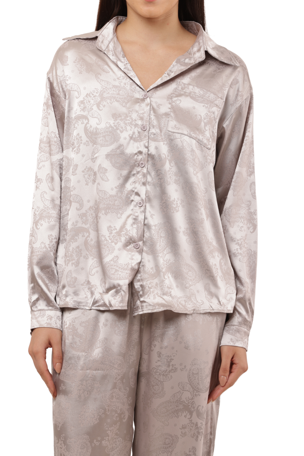 Elegant Satin Paisley Shirt and Trouser Co-ord Set