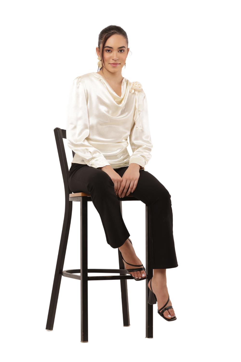 Elegant Draped Shoulder Detail Korean Silk Chiffon Shirt