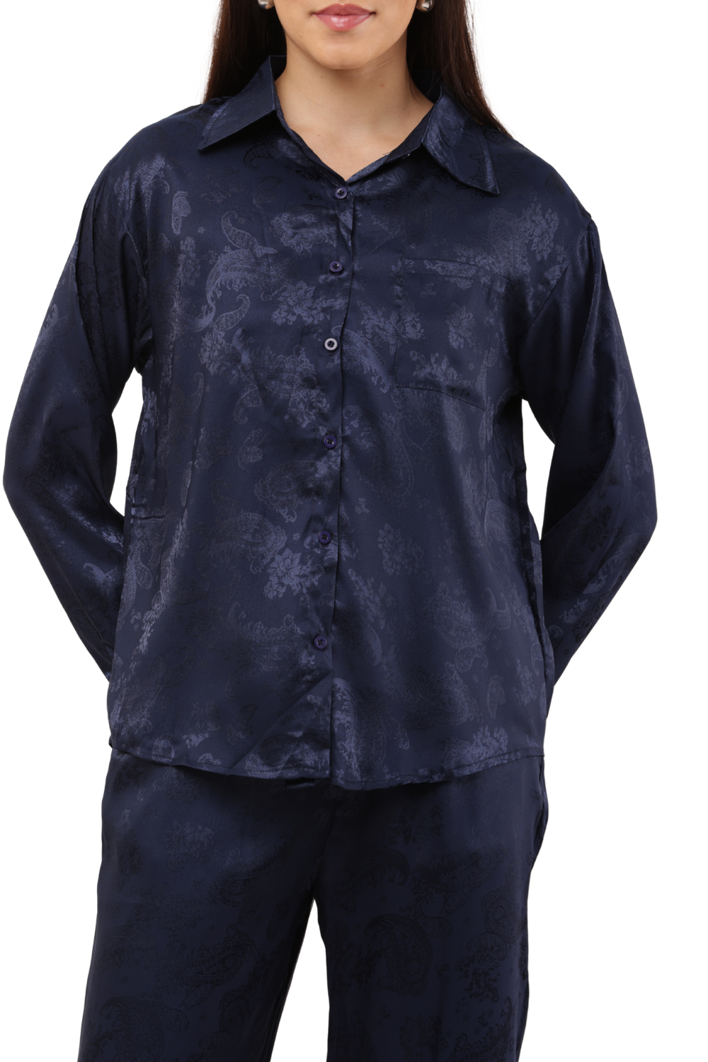 Elegant Satin Paisley Shirt and Trouser Co-ord Set
