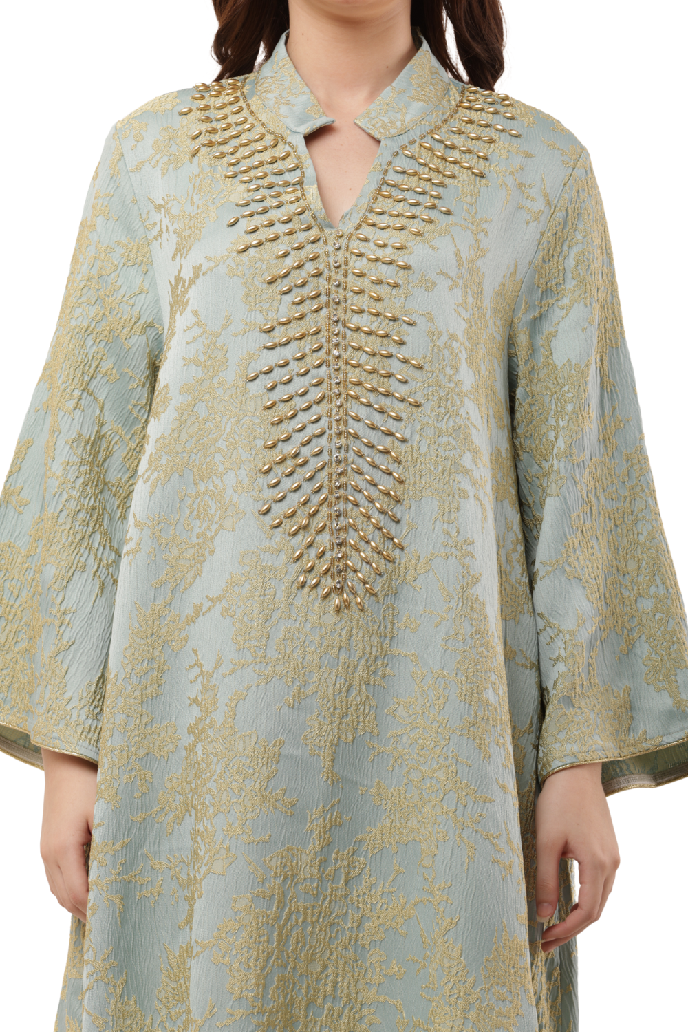 Elegant Sky Blue Embroidered Korean Kaftan Free Size – Korean Fashion & Clothes