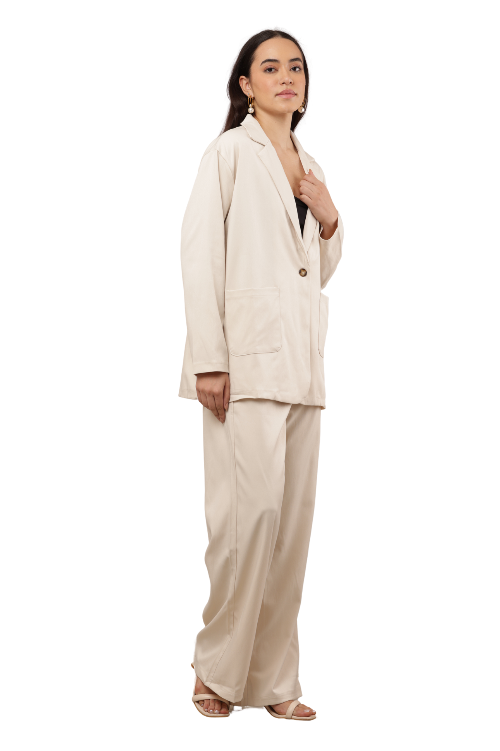 Elegant Blazer & Wide-Leg Pant Co-ord Set Free Size – Korean Fashion