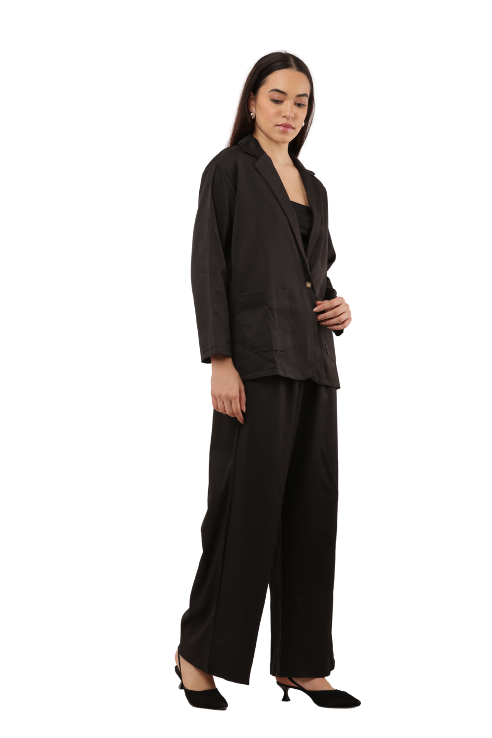 Elegant Blazer & Wide-Leg Pant Co-ord Set Free Size – Korean Fashion
