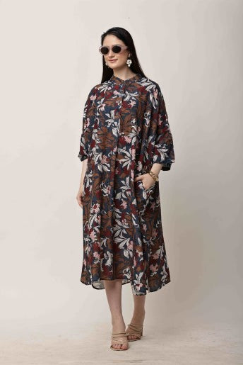 Floral Midi Dress Women Oversized Boho Casual Dress