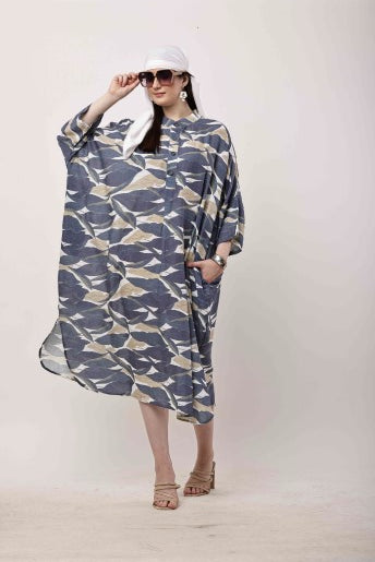 Blue Abstract Kaftan Dress | Oversized Korean Style Women Outfit