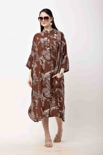 Brown Kaftan Dress Women Oversized Flowy Midi Dress