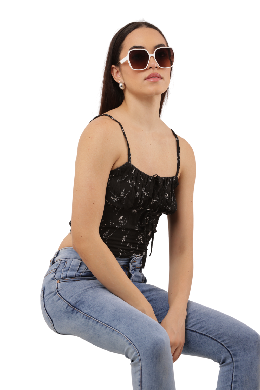 Floral Smocked Crop Top with Adjustable Straps – Korean Fashion