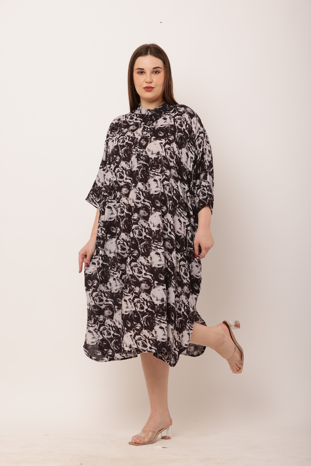 korean oversized dress Ibuvkizy Women Plus Size Dress,Womens Fashion Summer Dress,Korean Version Patterned Pattern Contrasting V-neck Skirt Oversized Women's Dress,Maxi