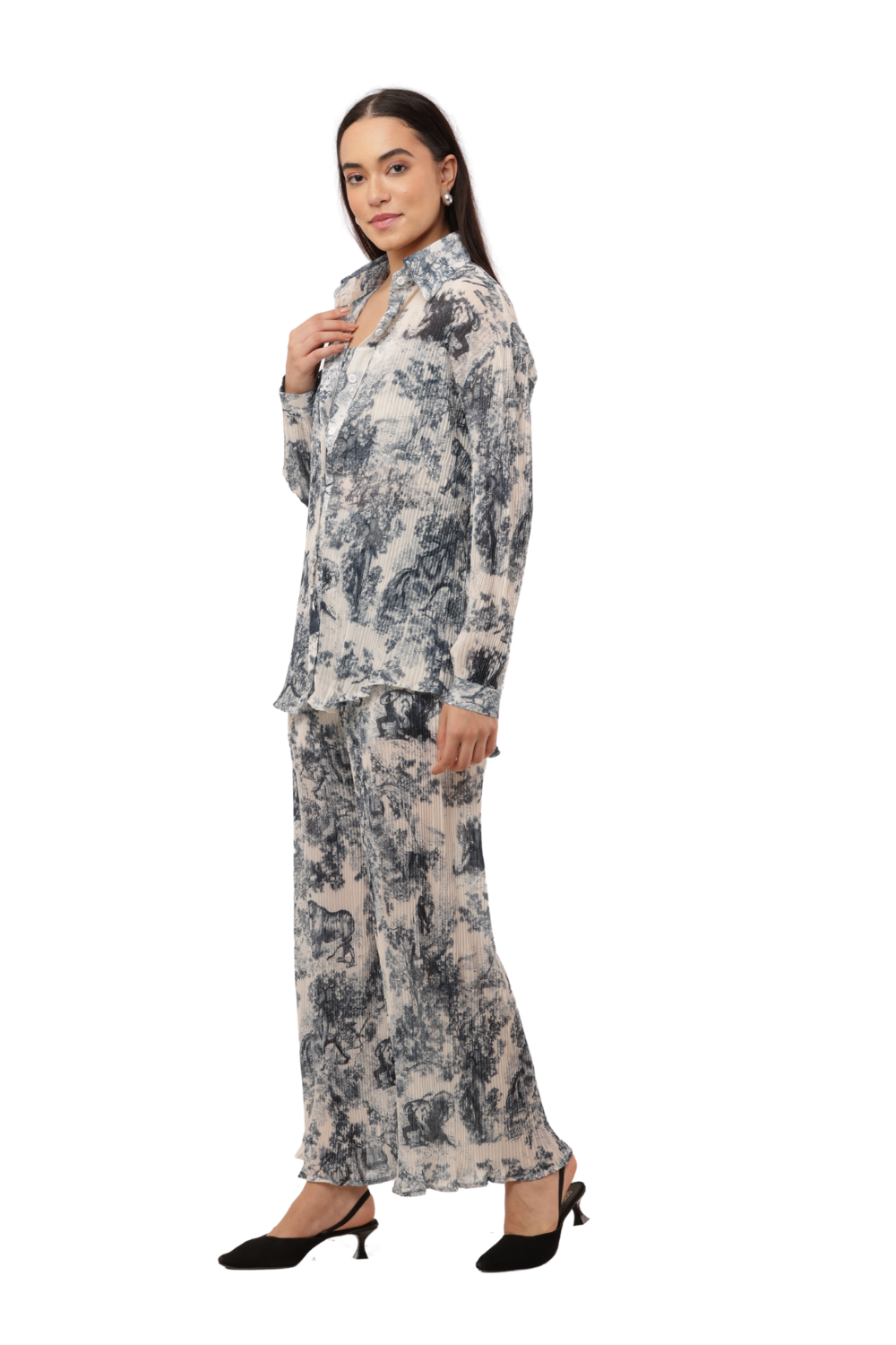 Print Wide-Leg Co-ord Pants – Korean Fashion Statement