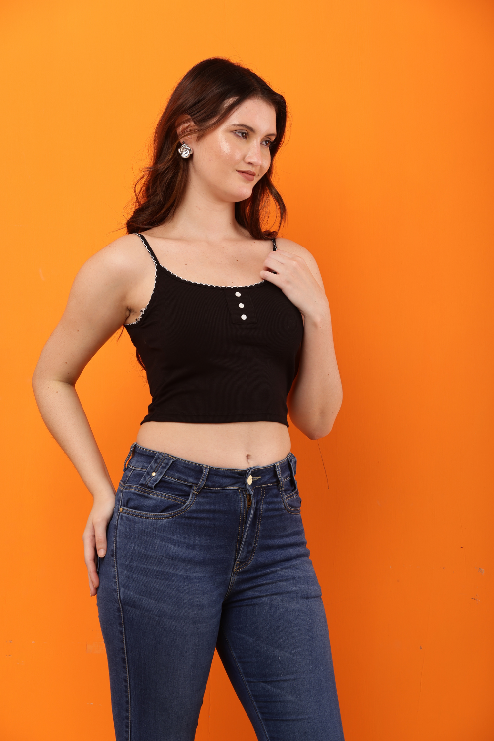 Ribbed Korean Spaghetti Strap Crop Top