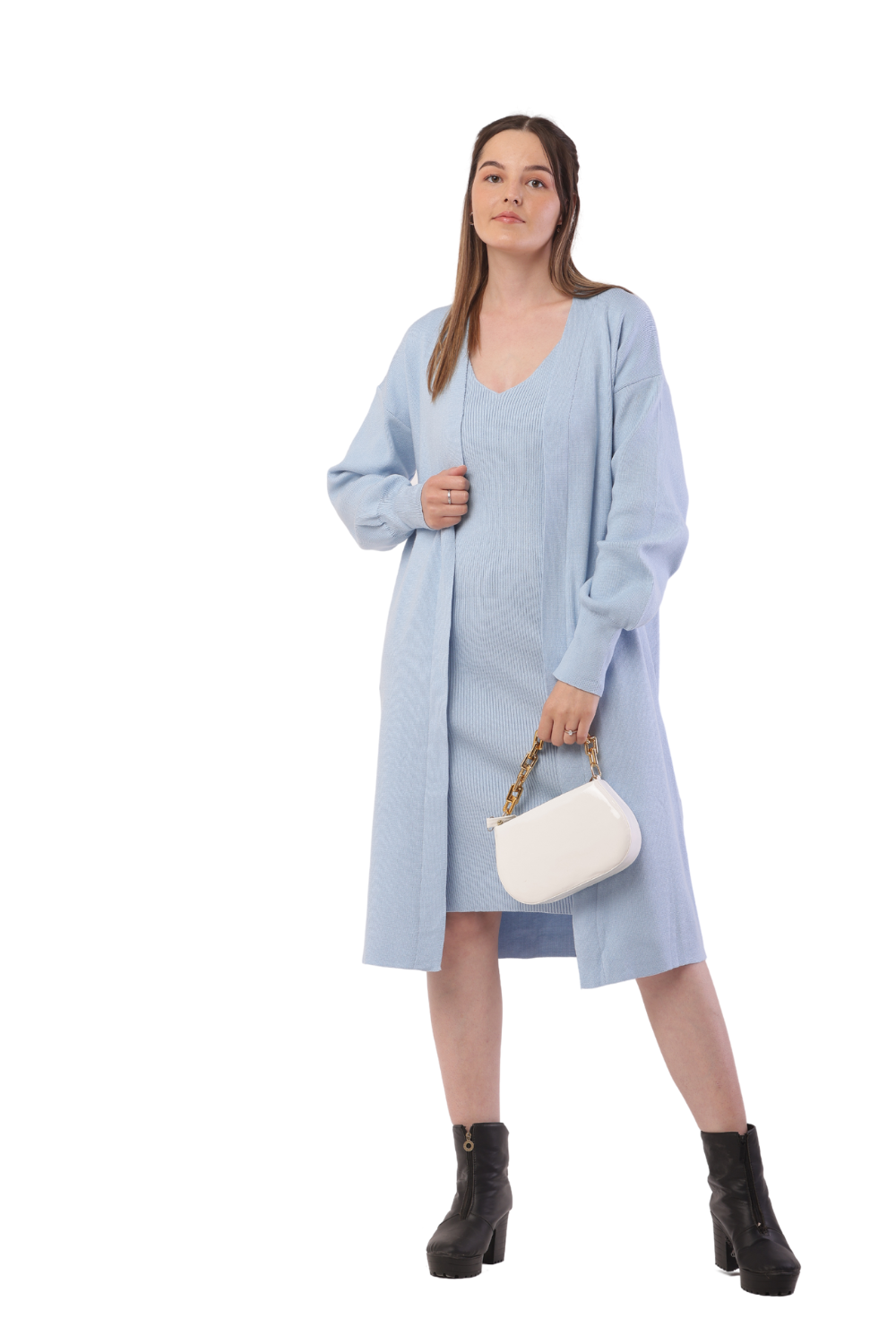 Korean-Inspired Knit Cardigan & Dress Set – Chic & Cozy Fashion