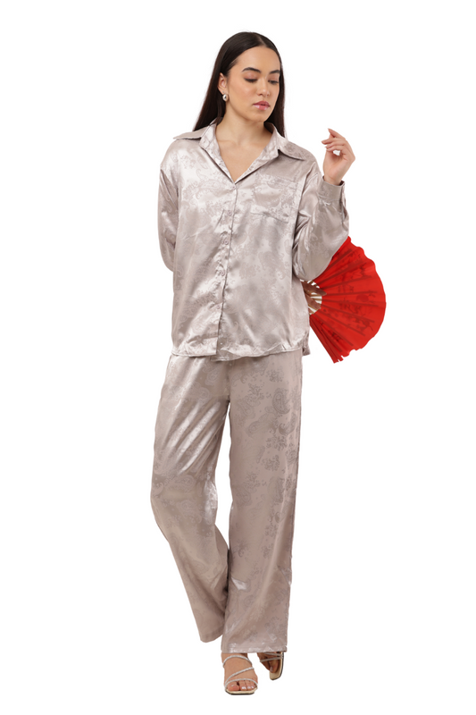 Elegant Satin Paisley Shirt and Trouser Co-ord Set