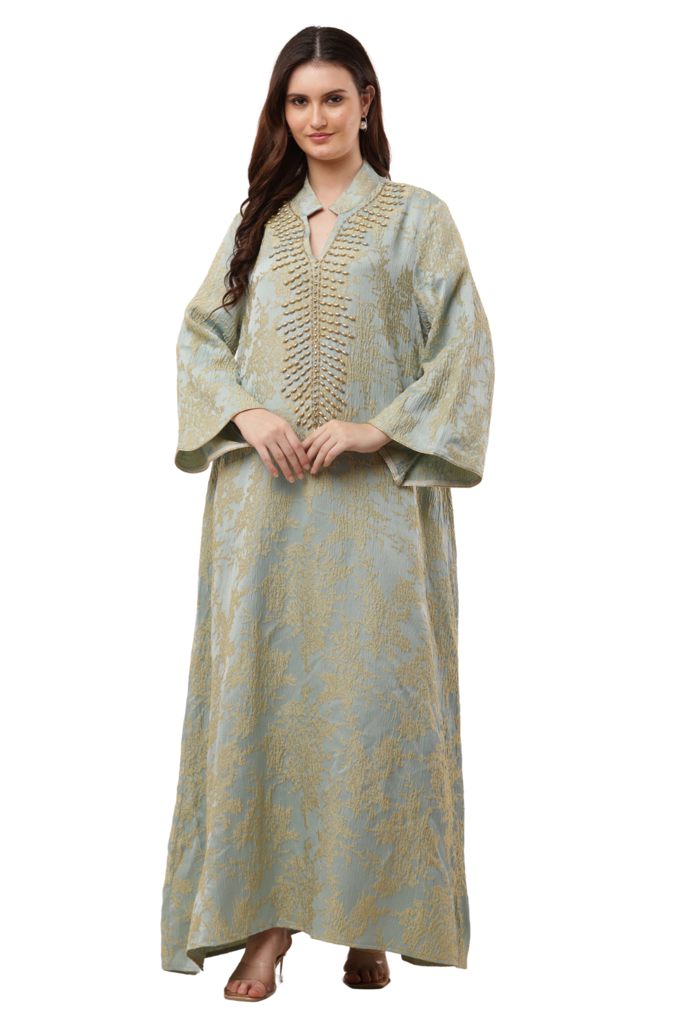 Elegant Sky Blue Embroidered Korean Kaftan Free Size – Korean Fashion & Clothes