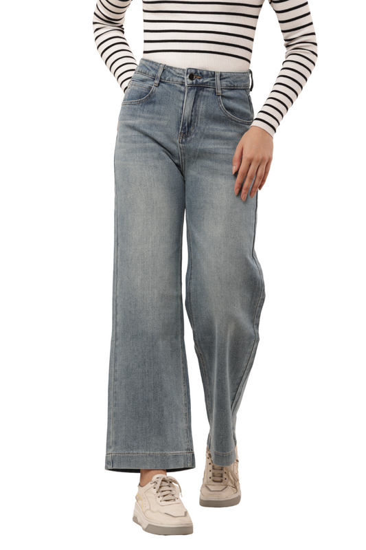 High-Waisted Korean Denim Bell Bottom Jeans for Women