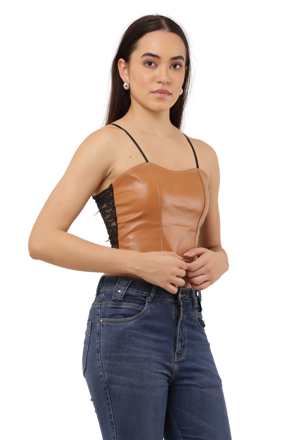 Women's Dual Style Crop Top Set Free Size - Lace & Faux Leather | Korean Fashion