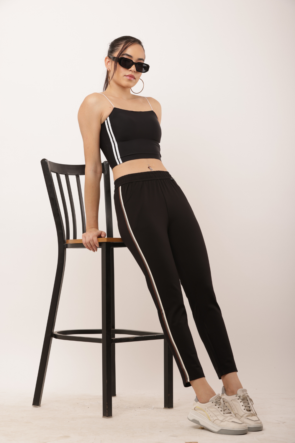 Women's Black Slim Fit Pants with Double Side Stripe – Korean Cotton Plus Lycra