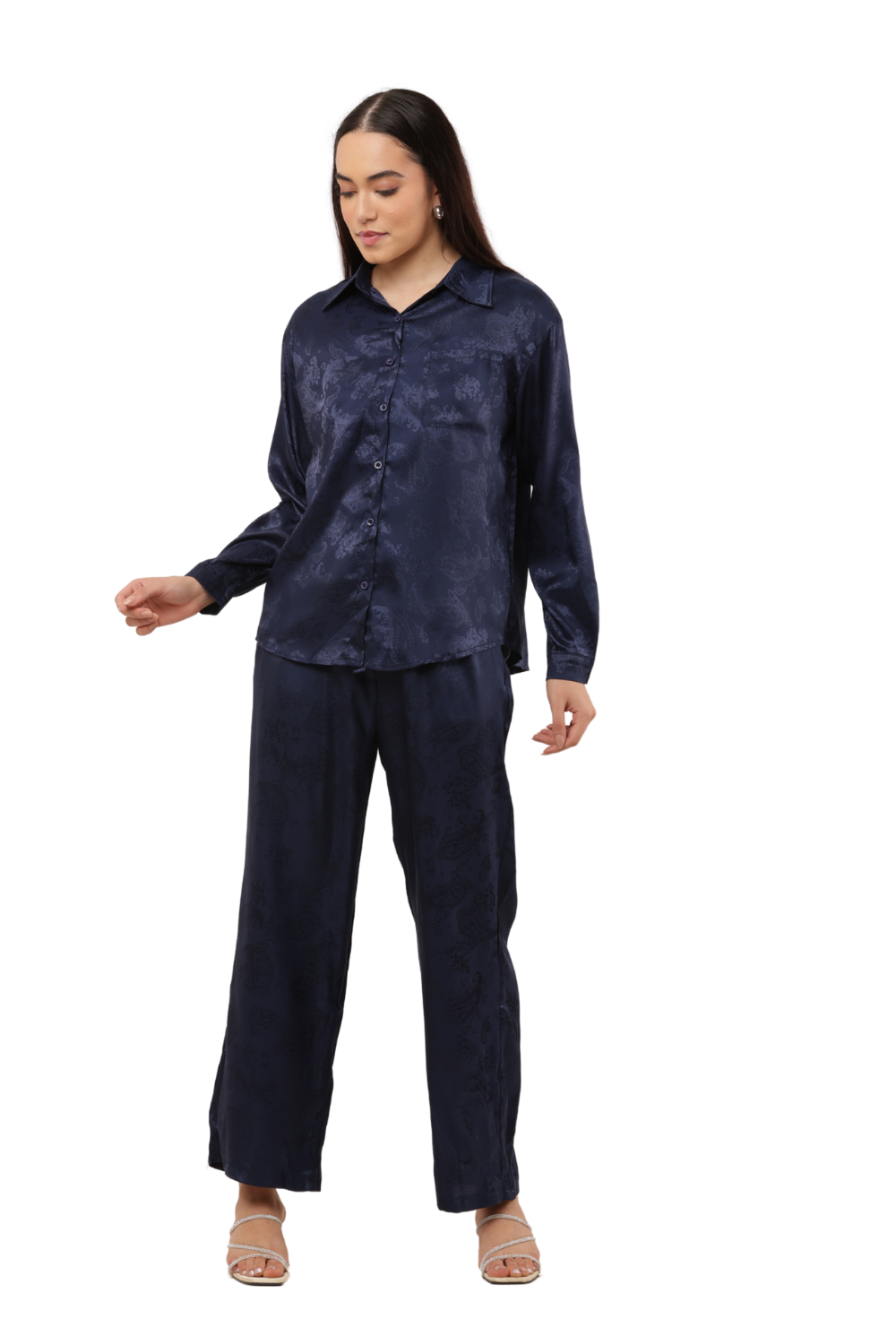 Elegant Satin Paisley Shirt and Trouser Co-ord Set