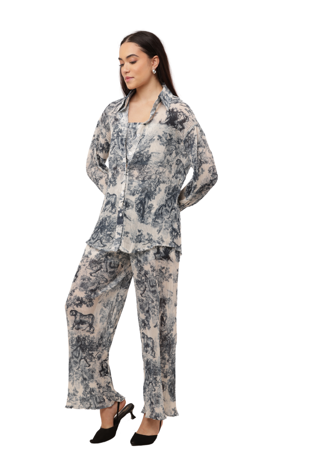 Print Wide-Leg Co-ord Pants – Korean Fashion Statement