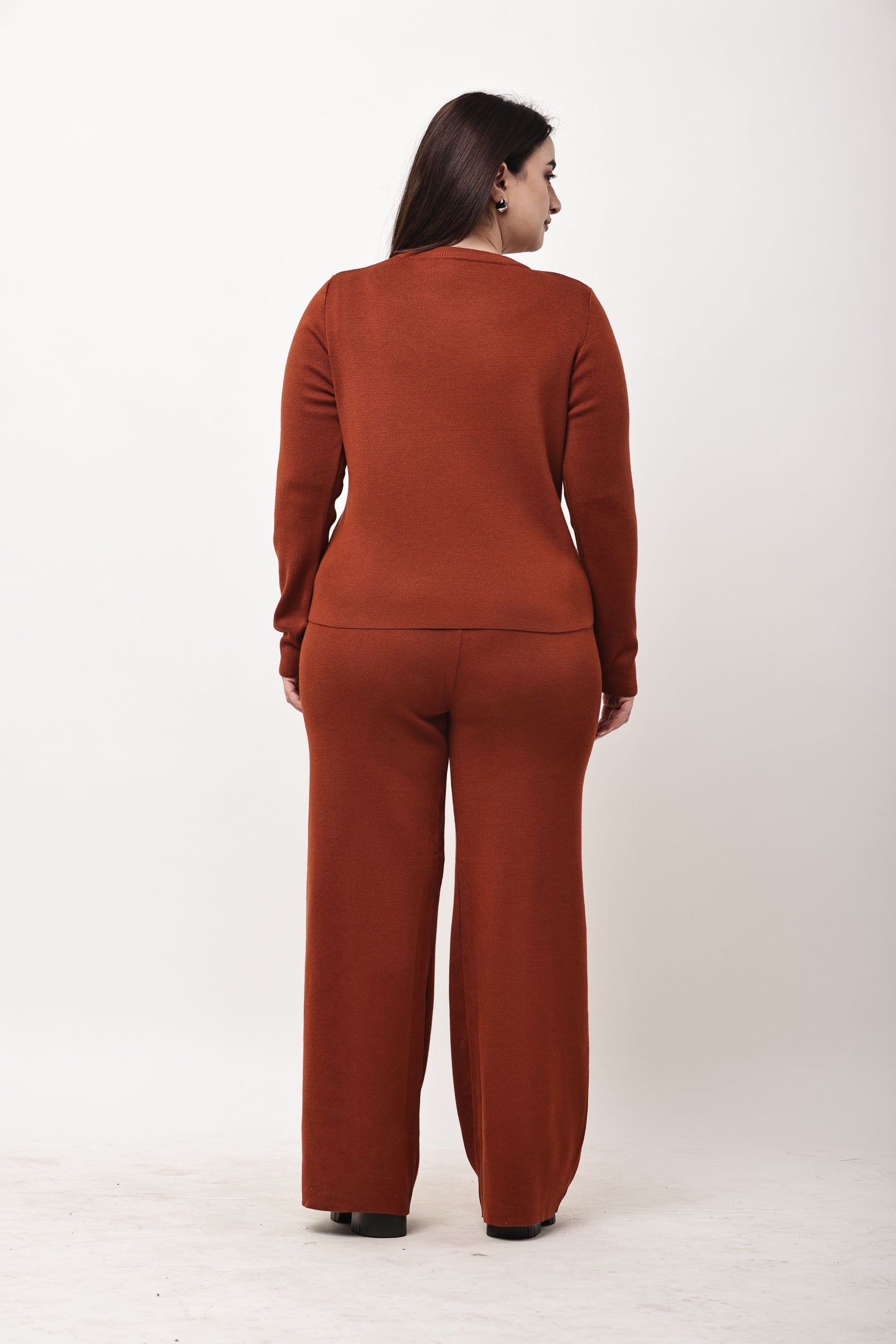 Korean Minimal Embossed Knit Co-Ord Set for Women | Winter Top & Wide Leg Pants