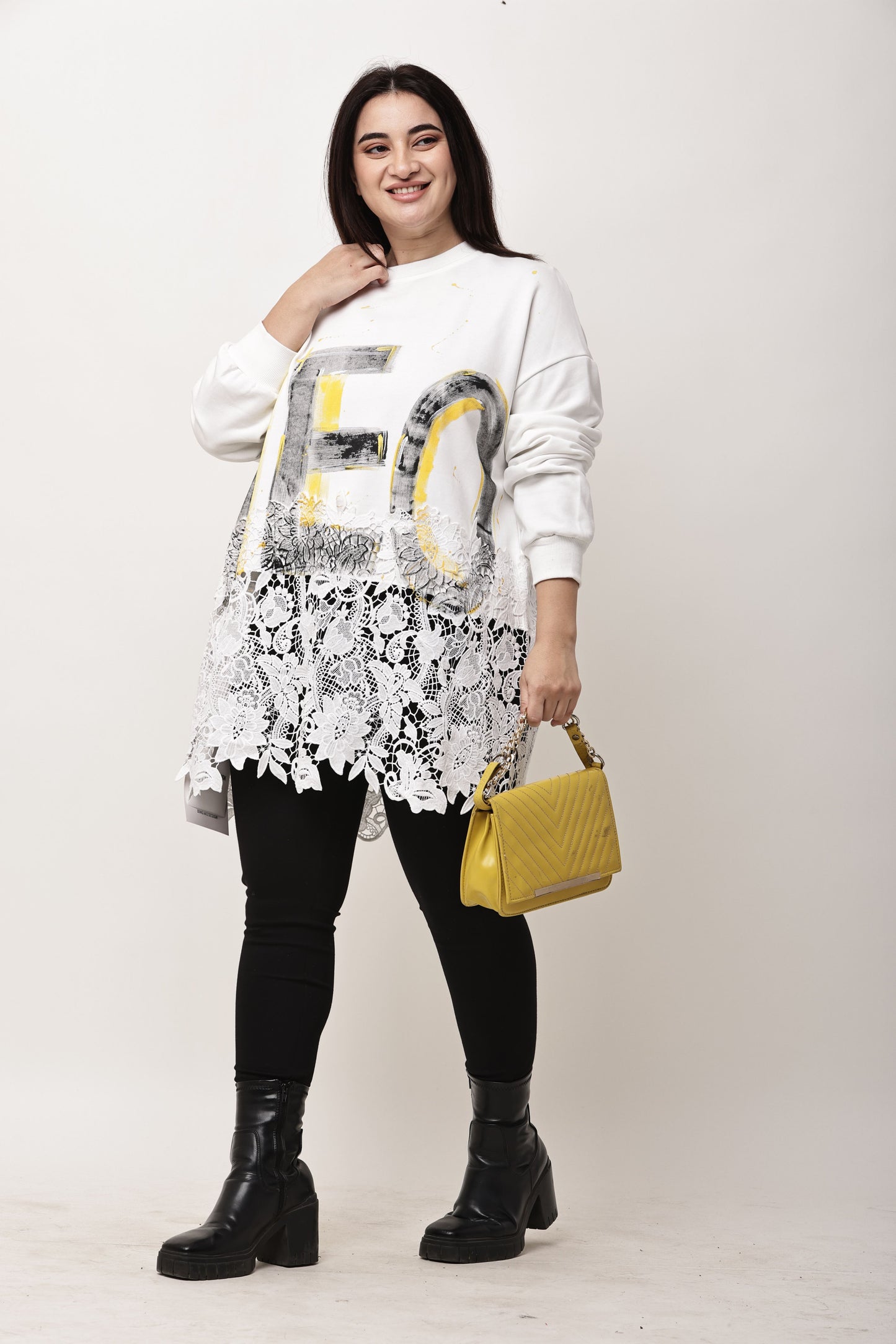Korean Graphic Lace Hem Sweatshirt for Women | Oversized Winter Fashion Top