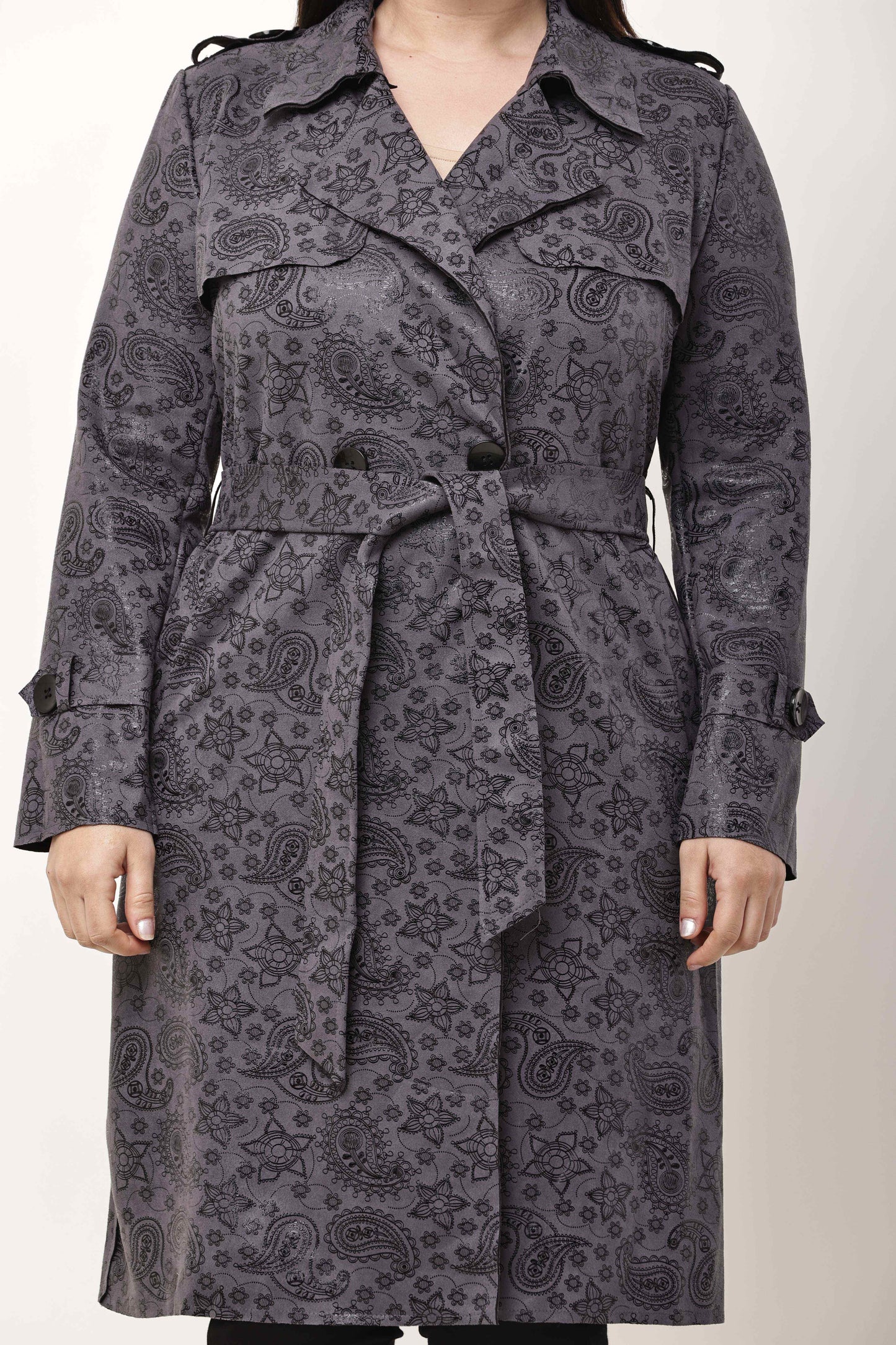 Korean Paisley Long Trench Coat for Women | Statement Winter Outerwear