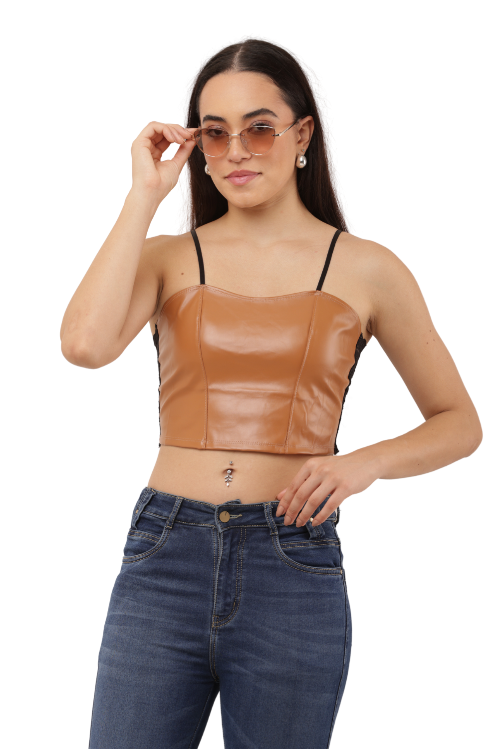 Women's Dual Style Crop Top Set Free Size - Lace & Faux Leather | Korean Fashion