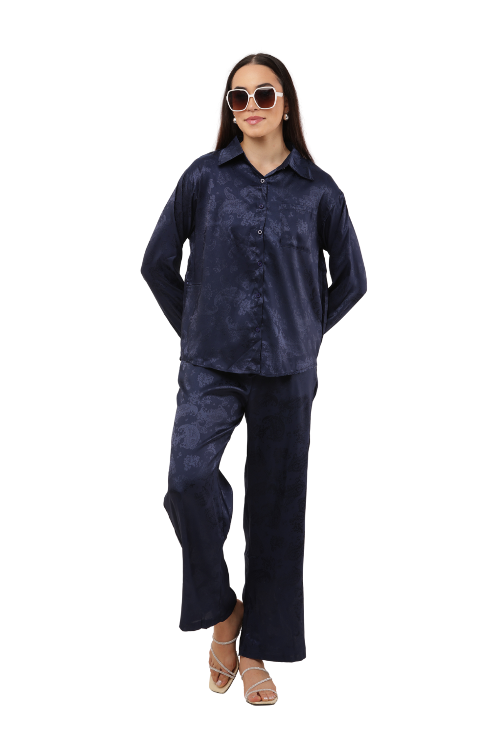 Elegant Satin Paisley Shirt and Trouser Co-ord Set
