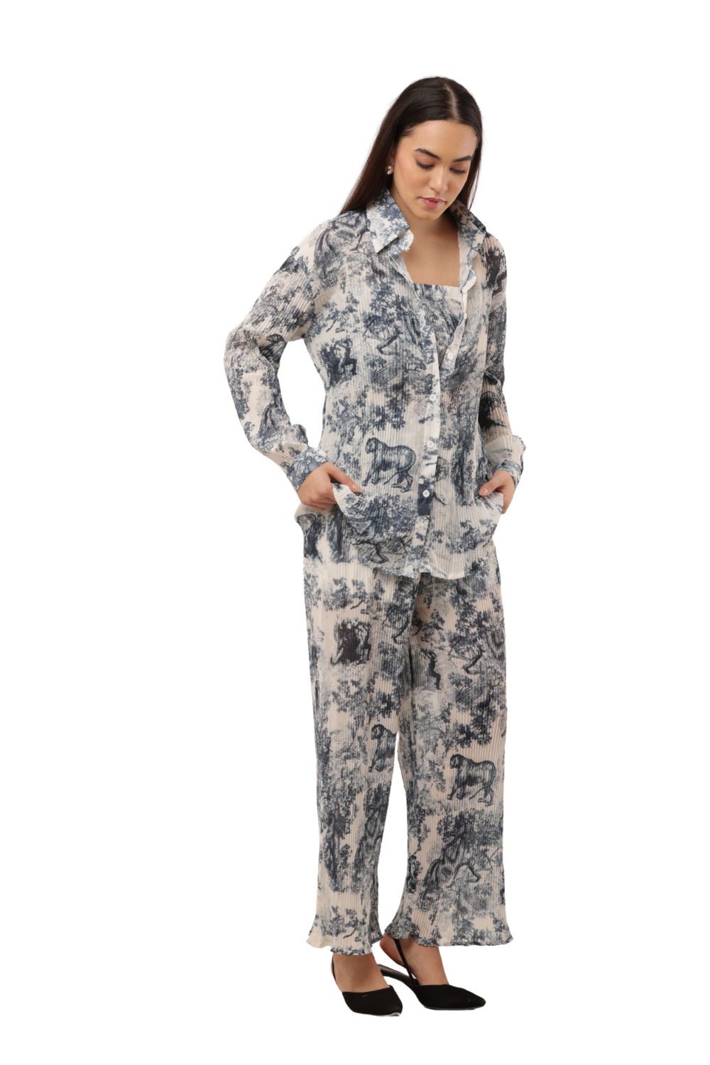 Print Wide-Leg Co-ord Pants – Korean Fashion Statement