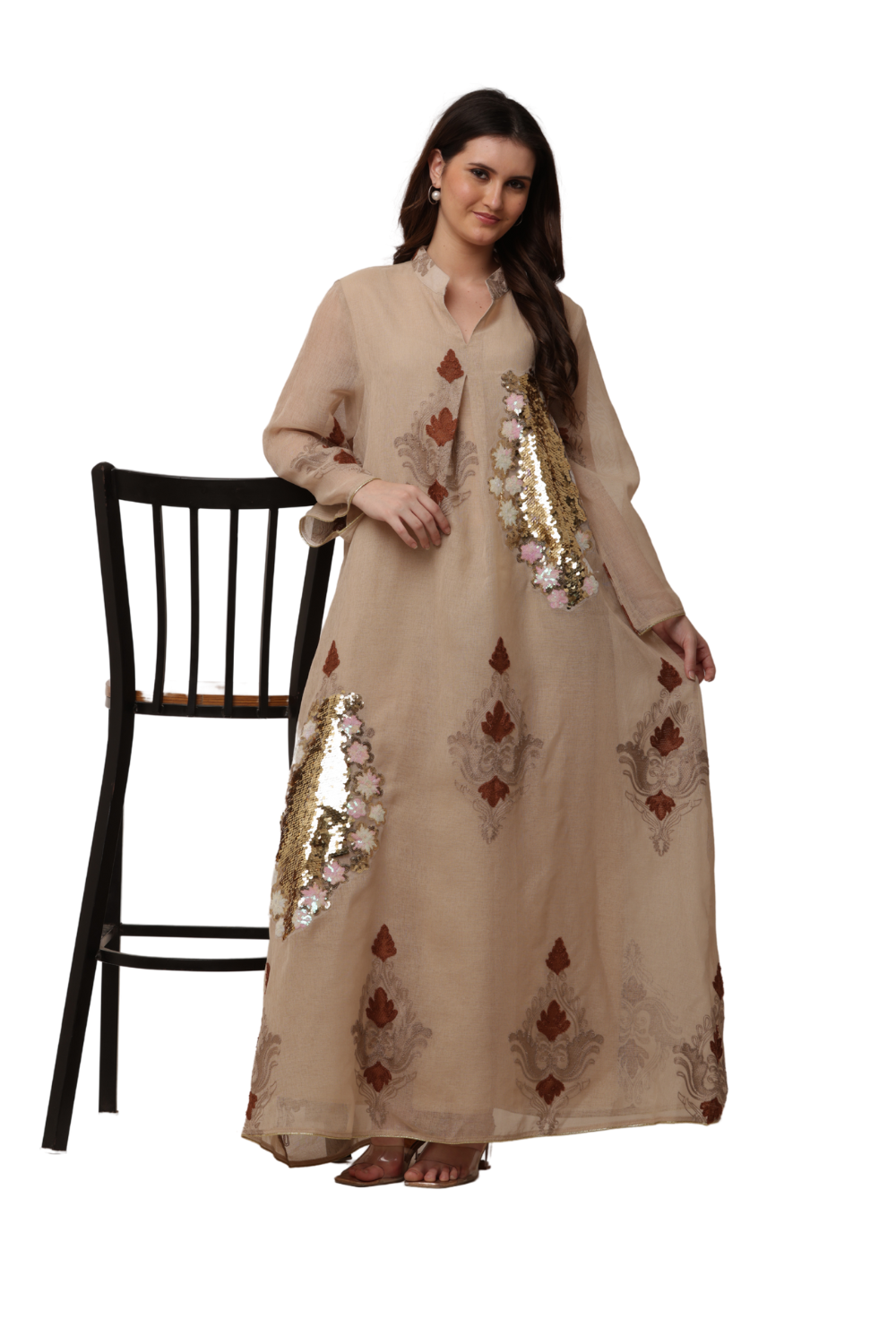 Elegant Embroidered Korean Kaftan Free Size | Modern Korean Fashion Style