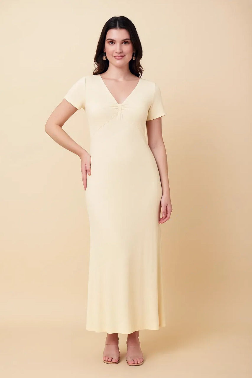 Twist-Front Ribbed Maxi Dress Free Size – Korean Bodycon Style