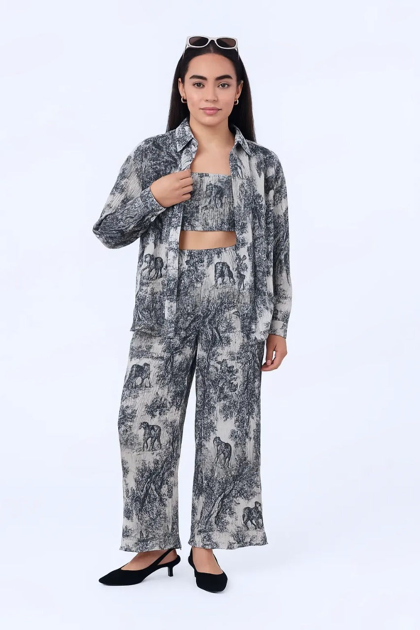 Print Wide-Leg Co-ord Pants – Korean Fashion Statement