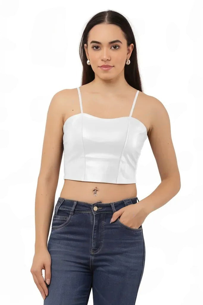 Women's Dual Style Crop Top Set Free Size - Lace & Faux Leather | Korean Fashion