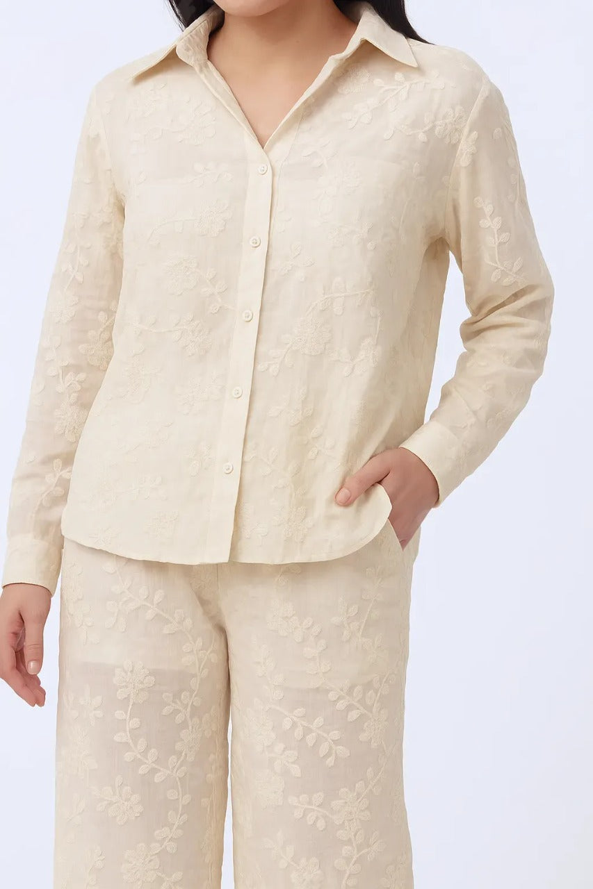 Sheer Embroidered Co-ord Shirt & Trouser Set