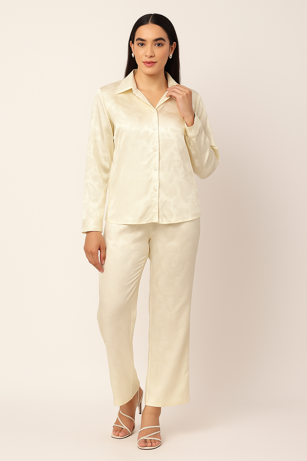 Elegant Satin Paisley Shirt and Trouser Co-ord Set