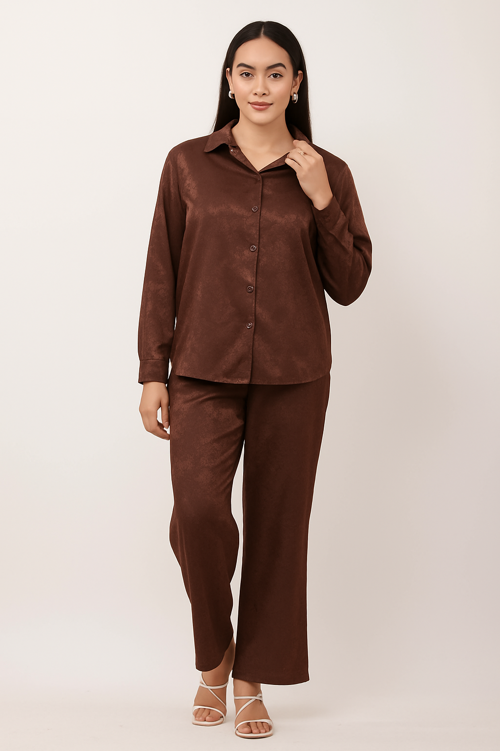 Elegant Satin Paisley Shirt and Trouser Co-ord Set