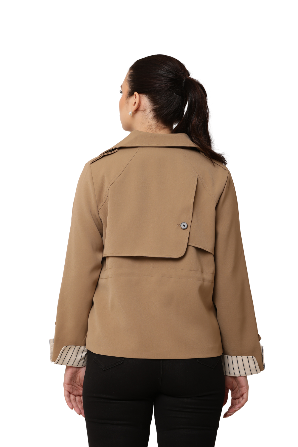 Korean-Style Double breasted Short Blazer with Striped cuffs- Trending Women's Fashion