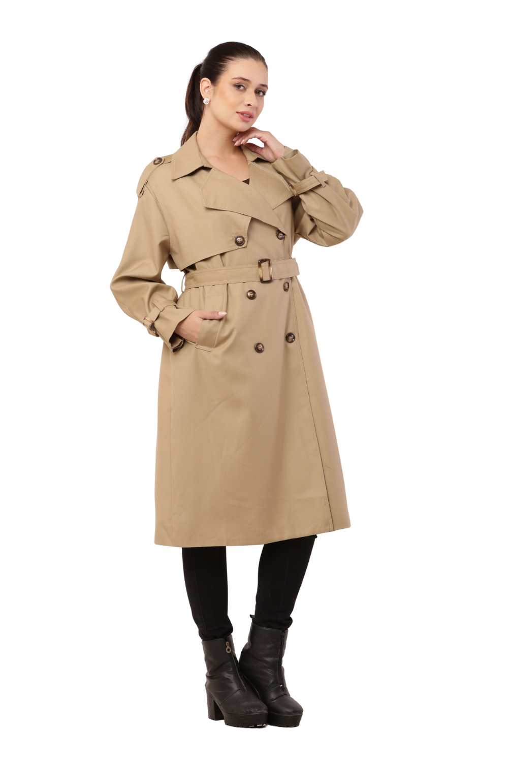 Korean-style Double-Breasted Trench Coat for Women- Classic and Stylish Outwear