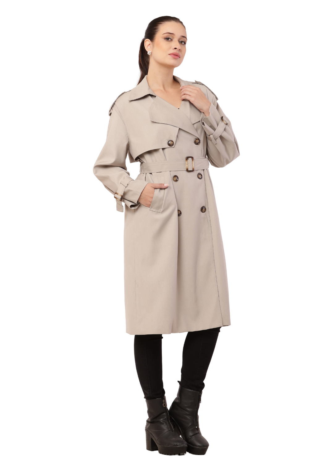 Korean-style Double-Breasted Trench Coat for Women- Classic and Stylish Outwear