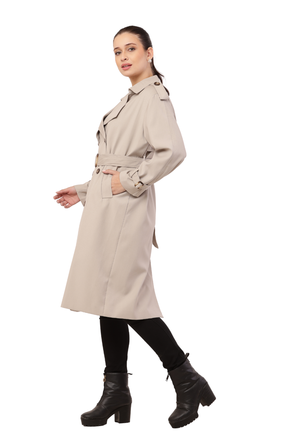 Korean-style Double-Breasted Trench Coat for Women- Classic and Stylish Outwear