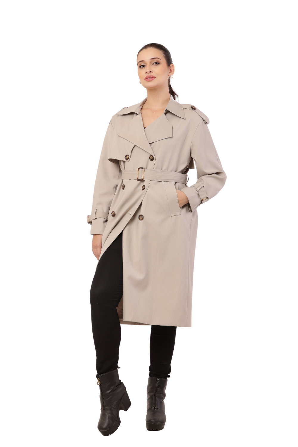 Korean-style Double-Breasted Trench Coat for Women- Classic and Stylish Outwear