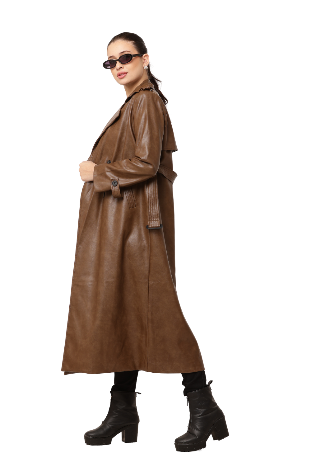 Korean-style Faux Leather Trench Coat for Women - Trendy and Stylish outwear