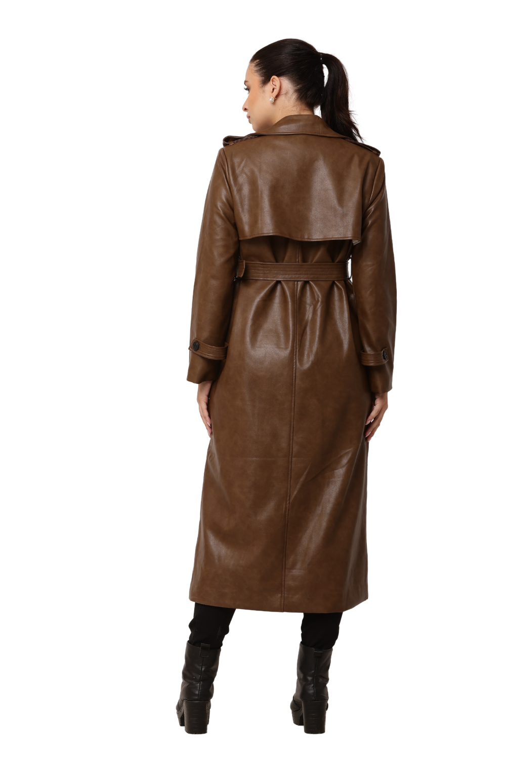Korean-style Faux Leather Trench Coat for Women - Trendy and Stylish outwear