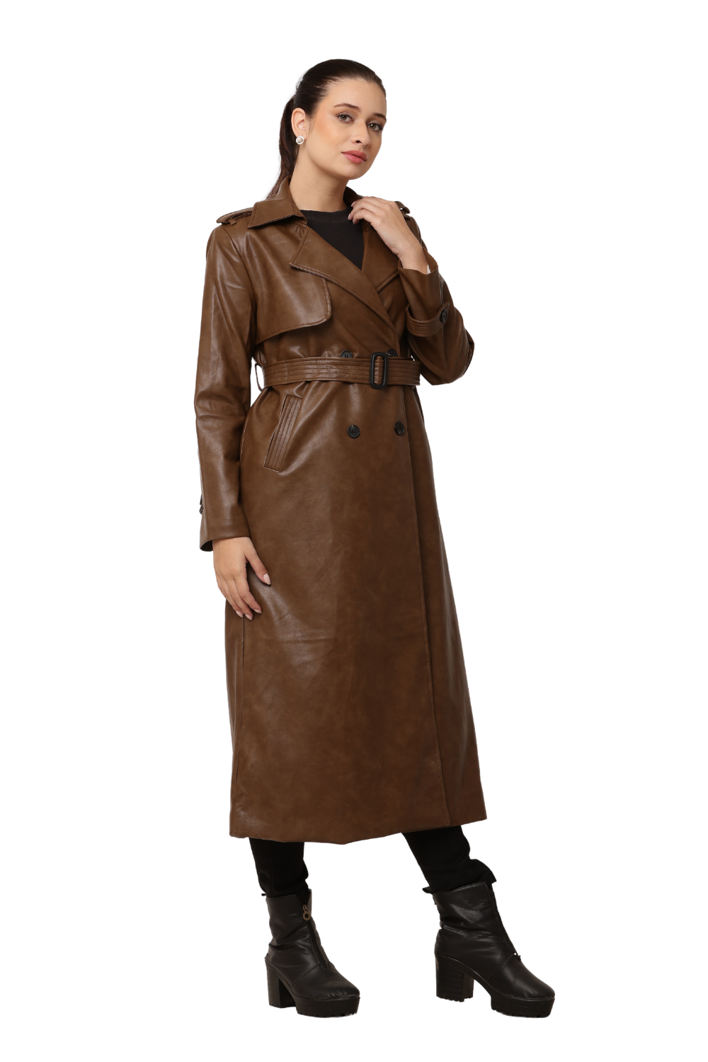Korean-style Faux Leather Trench Coat for Women - Trendy and Stylish outwear