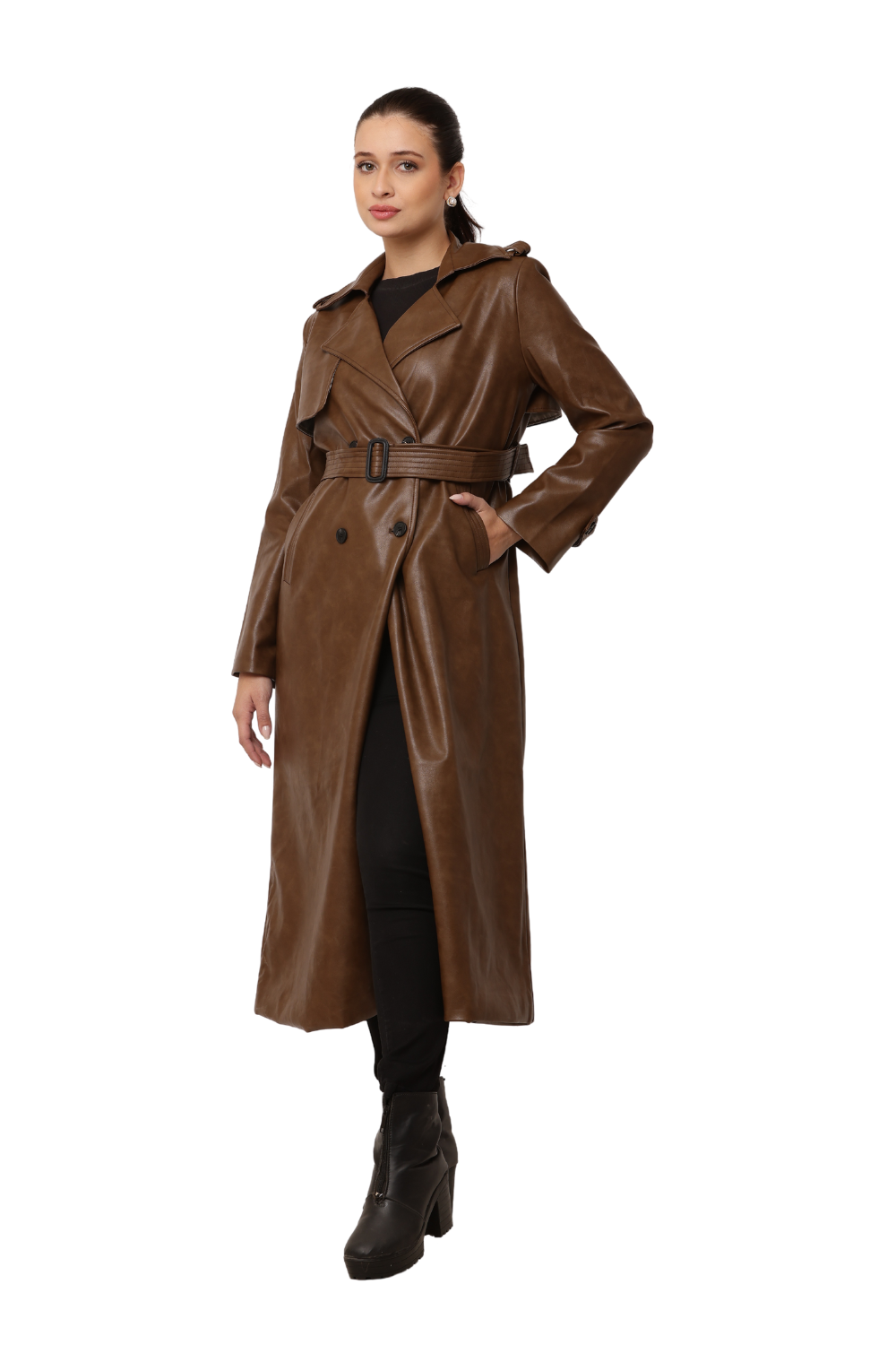 Korean-style Faux Leather Trench Coat for Women - Trendy and Stylish outwear